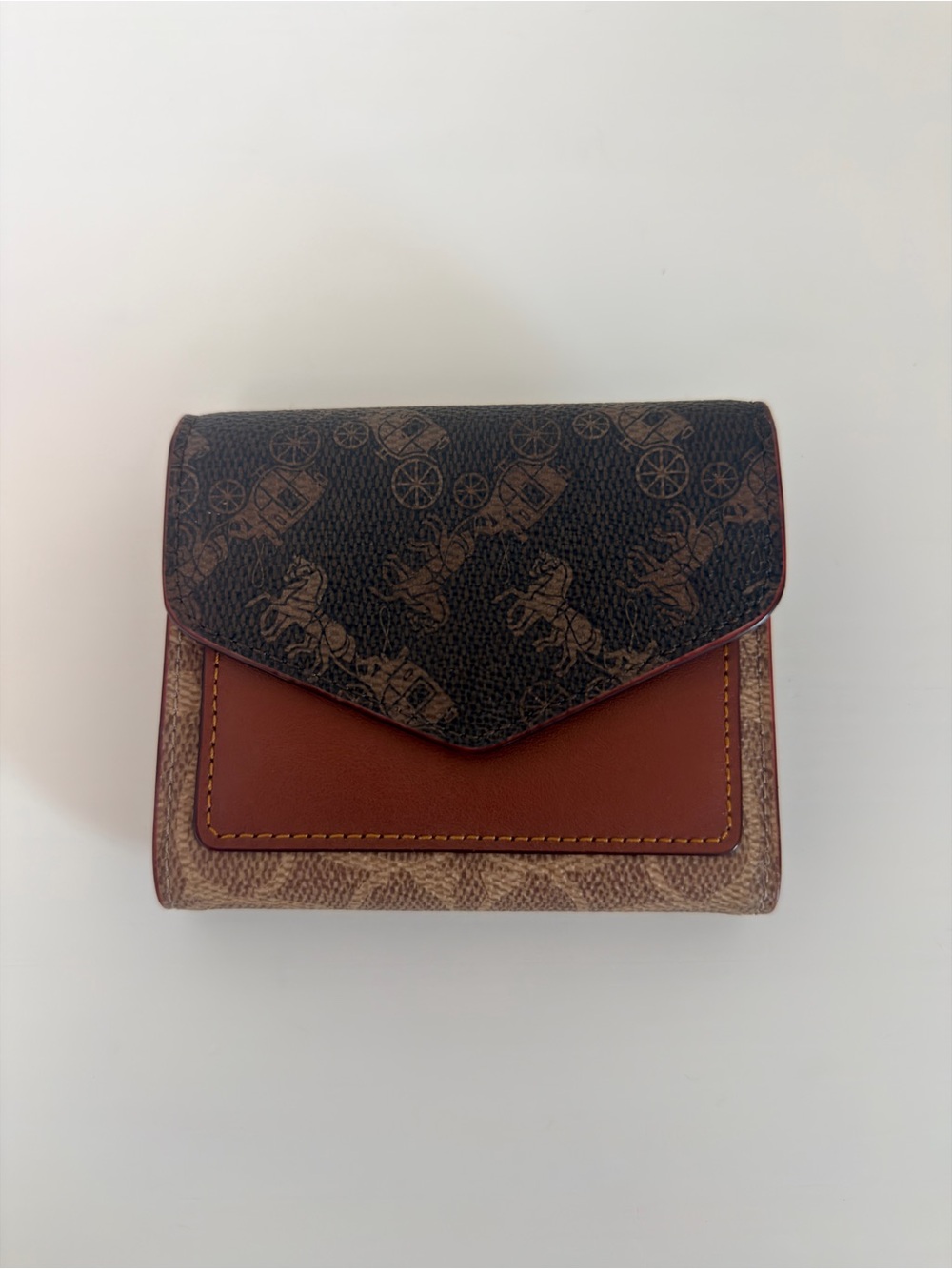 Coach - Trifold Wallet in Brown and Chestnut with Signature Carriage Print